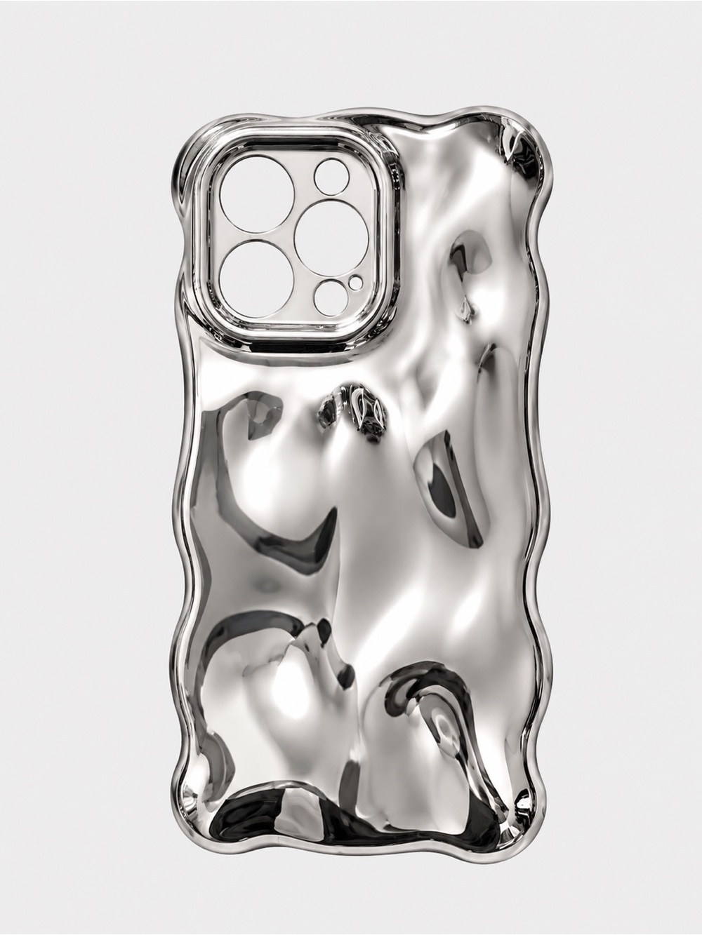 iPhone 14 Pro Max Silver Chrome Wavy Sculptural Phone Case